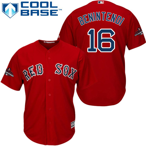 Personalized Red Sox #16 Andrew Benintendi Red Cool Base 2018 World Series Champions Stitched Youth MLB Jersey
