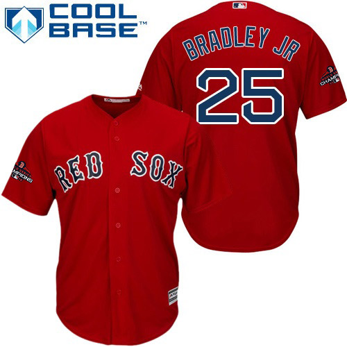 Personalized Red Sox #25 Jackie Bradley Jr Red Cool Base 2018 World Series Champions Stitched Youth MLB Jersey