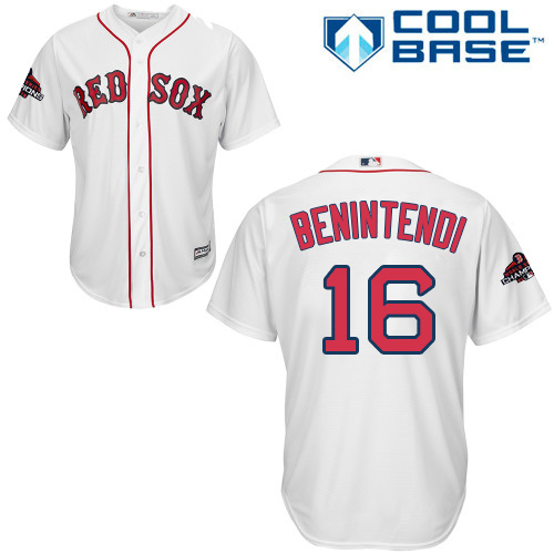 Personalized Red Sox #16 Andrew Benintendi White Cool Base 2018 World Series Champions Stitched Youth MLB Jersey