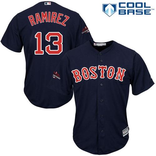 Personalized Red Sox #13 Hanley Ramirez Navy Blue Cool Base 2018 World Series Champions Stitched Youth MLB Jersey