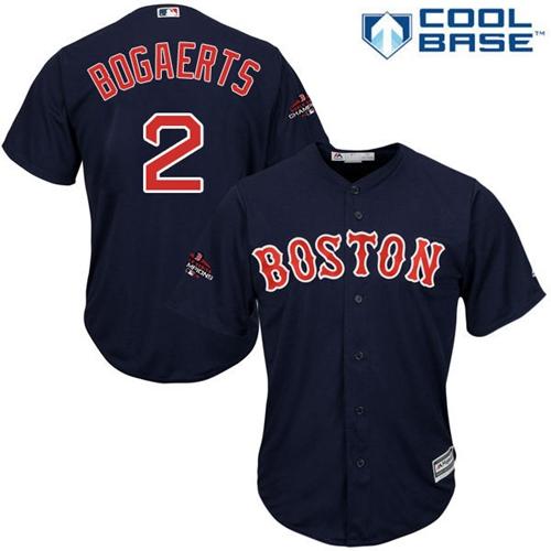 Personalized Red Sox #2 Xander Bogaerts Navy Blue Cool Base 2018 World Series Champions Stitched Youth MLB Jersey