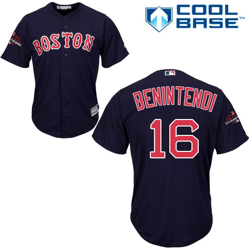 Personalized Red Sox #16 Andrew Benintendi Navy Blue Cool Base 2018 World Series Champions Stitched Youth MLB Jersey