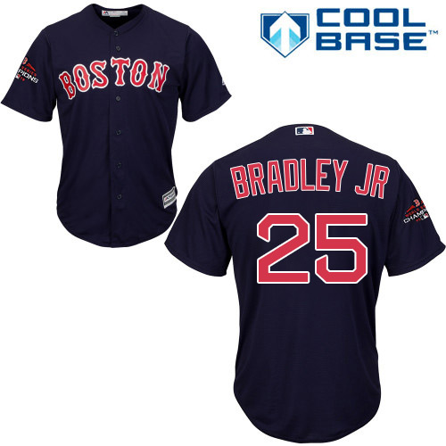 Personalized Red Sox #25 Jackie Bradley Jr Navy Blue Cool Base 2018 World Series Champions Stitched Youth MLB Jersey