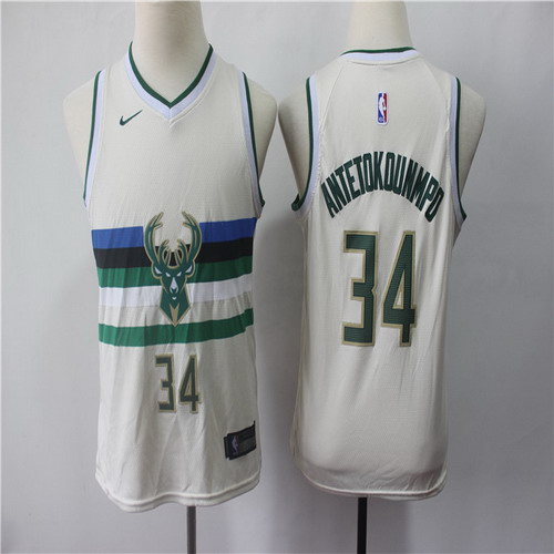 Personalized Youth Bucks 34 Giannis Antetokounmpo Cream Youth 2018-19 City Edition Swingman Jersey