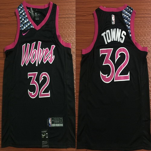 Personalized Timberwolves 32 Karl Anthony Towns Black 2018 19 City Edition Swingman Jersey