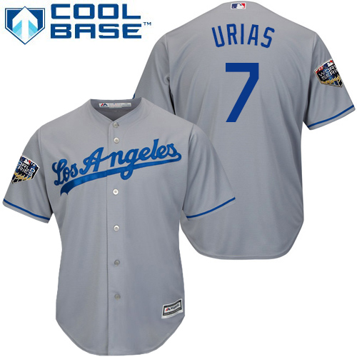 Personalized Dodgers #7 Julio Urias Grey Cool Base 2018 World Series Stitched Youth MLB Jersey