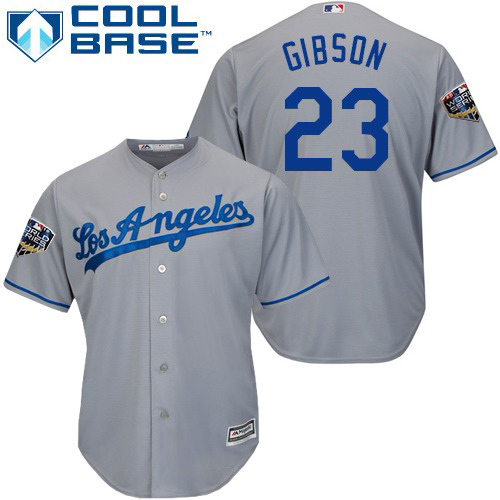 Personalized Dodgers #23 Kirk Gibson Grey Cool Base 2018 World Series Stitched Youth MLB Jersey