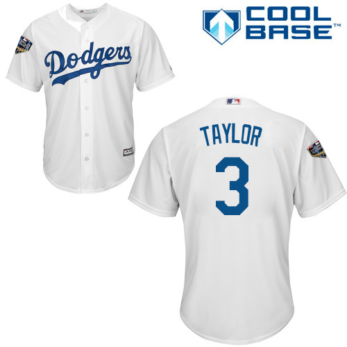 Personalized Dodgers #3 Chris Taylor White Cool Base 2018 World Series Stitched Youth MLB Jersey