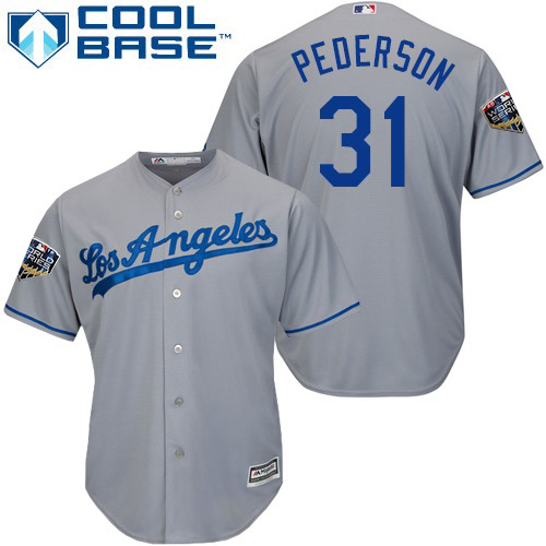 Personalized Dodgers #31 Joc Pederson Grey Cool Base 2018 World Series Stitched Youth MLB Jersey