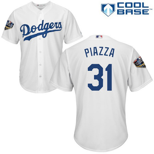 Personalized Dodgers #31 Mike Piazza White Cool Base 2018 World Series Stitched Youth MLB Jersey