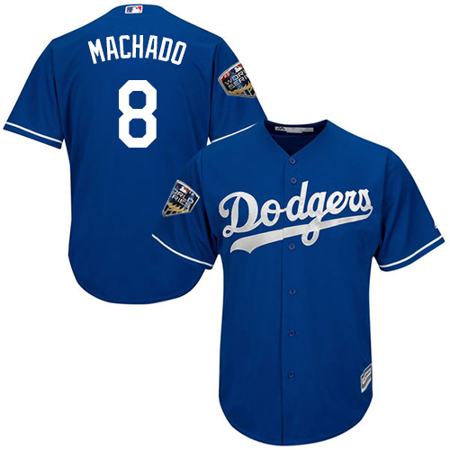 Personalized Dodgers #8 Manny Machado Blue Cool Base 2018 World Series Stitched Youth MLB Jersey