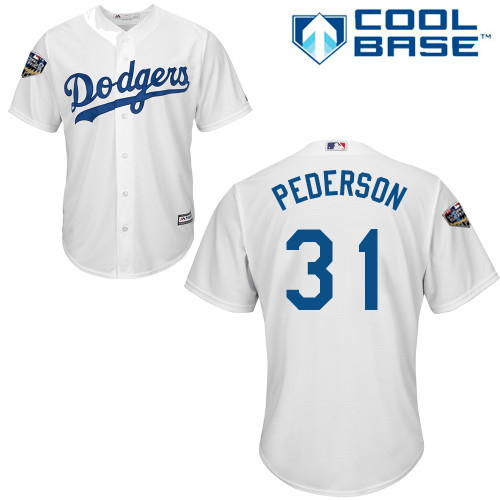 Personalized Dodgers #31 Joc Pederson White Cool Base 2018 World Series Stitched Youth MLB Jersey