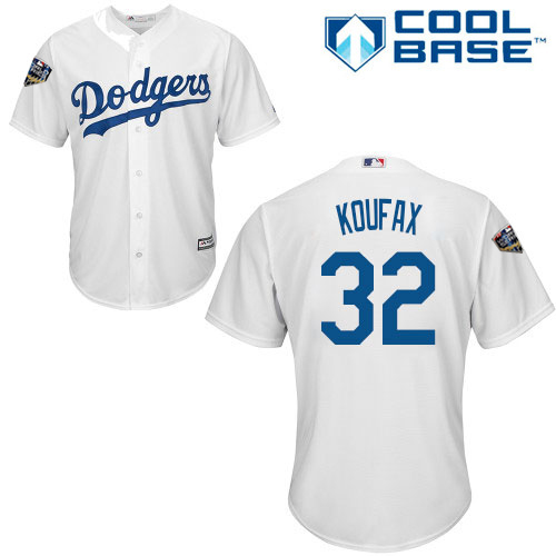 Personalized Dodgers #32 Sandy Koufax White Cool Base 2018 World Series Stitched Youth MLB Jersey