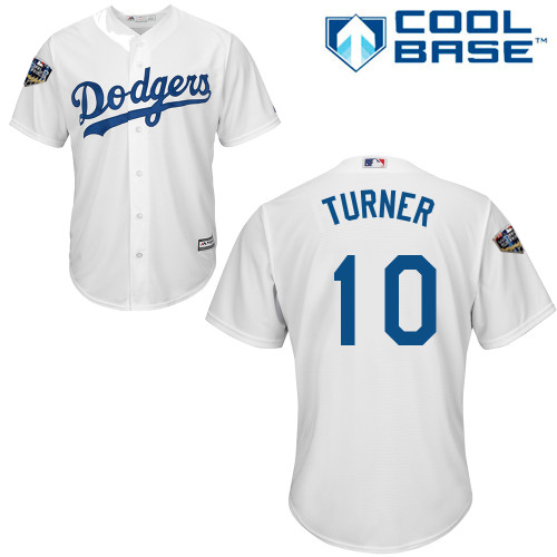 Personalized Dodgers #10 Justin Turner White Cool Base 2018 World Series Stitched Youth MLB Jersey
