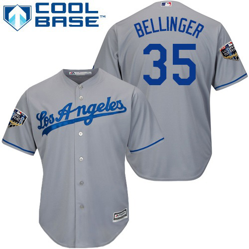 Personalized Dodgers #35 Cody Bellinger Grey Cool Base 2018 World Series Stitched Youth MLB Jersey