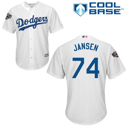 Personalized Dodgers #74 Kenley Jansen White Cool Base 2018 World Series Stitched Youth MLB Jersey
