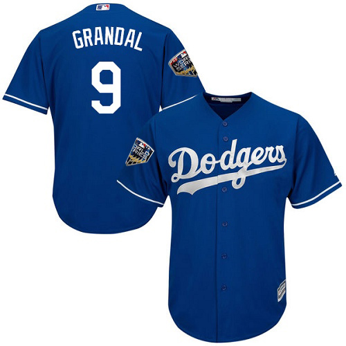 Personalized Dodgers #9 Yasmani Grandal Blue Cool Base 2018 World Series Stitched Youth MLB Jersey