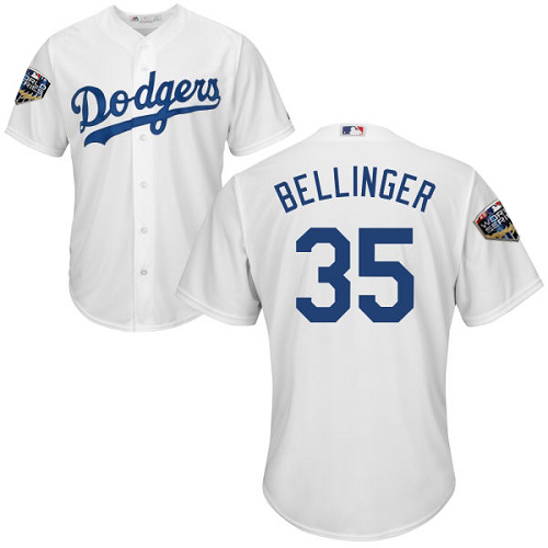 Personalized Dodgers #35 Cody Bellinger White Cool Base 2018 World Series Stitched Youth MLB Jersey