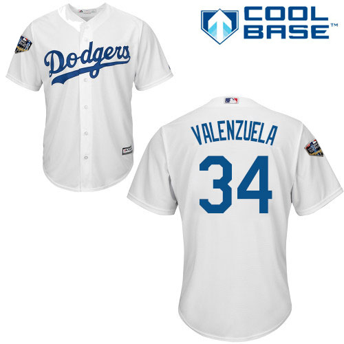 Personalized Dodgers #34 Fernando Valenzuela White Cool Base 2018 World Series Stitched Youth MLB Jersey