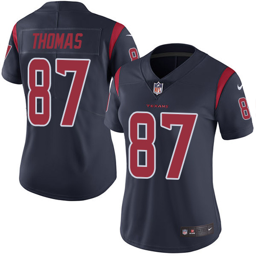 Personalized Women’s Texans #87 Demaryius Thomas Navy Blue Women’s Stitched NFL Limited Rush Jersey