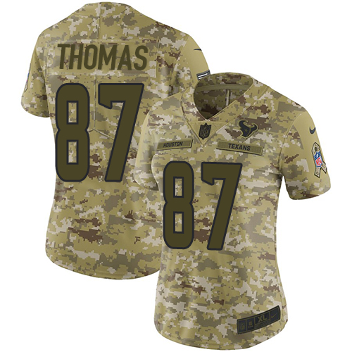 Personalized Women’s Texans #87 Demaryius Thomas Camo Women’s Stitched NFL Limited 2018 Salute to Service Jersey