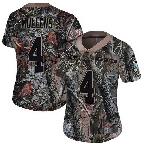 Personalized Women’s 49ers #4 Nick Mullens Camo Women’s Stitched NFL Limited Rush Realtree Jersey