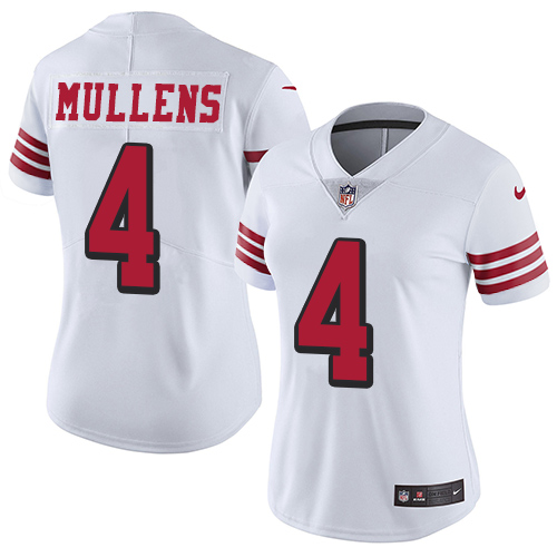 Personalized Women’s 49ers #4 Nick Mullens White Rush Women’s Stitched NFL Untouchable Limited Jersey