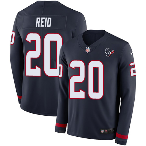 Personalized Texans #20 Justin Reid Navy Blue Team Color Men’s Stitched NFL Limited Therma Long Sleeve Jersey