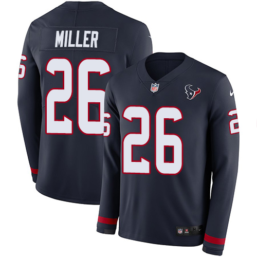 Personalized Texans #26 Lamar Miller Navy Blue Team Color Men’s Stitched NFL Limited Therma Long Sleeve Jersey