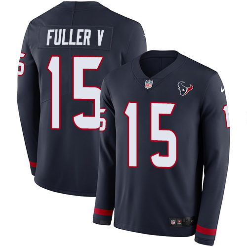 Personalized Texans #15 Will Fuller V Navy Blue Team Color Men’s Stitched NFL Limited Therma Long Sleeve Jersey