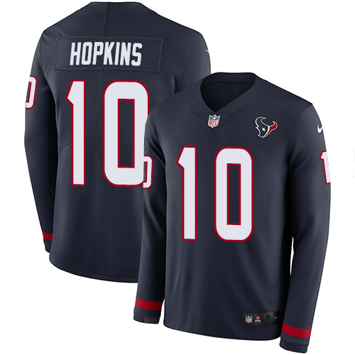 Personalized Texans #10 DeAndre Hopkins Navy Blue Team Color Men’s Stitched NFL Limited Therma Long Sleeve Jersey
