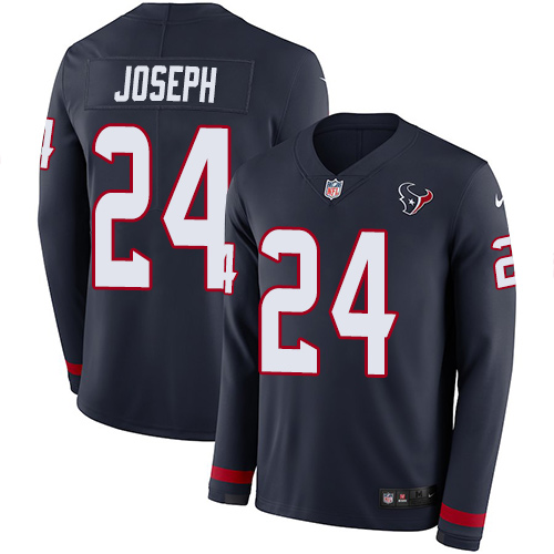 Personalized Texans #24 Johnathan Joseph Navy Blue Team Color Men’s Stitched NFL Limited Therma Long Sleeve Jersey