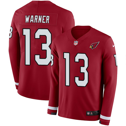 Personalized Cardinals #13 Kurt Warner Red Team Color Men’s Stitched NFL Limited Therma Long Sleeve Jersey