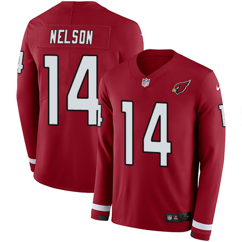 Personalized Cardinals #14 J.J. Nelson Red Team Color Men’s Stitched NFL Limited Therma Long Sleeve Jersey