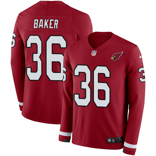 Personalized Cardinals #36 Budda Baker Red Team Color Men’s Stitched NFL Limited Therma Long Sleeve Jersey