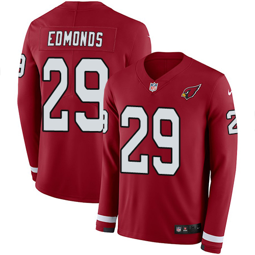 Personalized Cardinals #29 Chase Edmonds Red Team Color Men’s Stitched NFL Limited Therma Long Sleeve Jersey