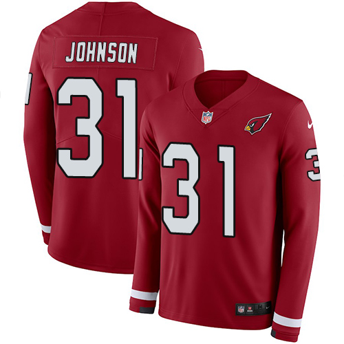 Personalized Cardinals #31 David Johnson Red Team Color Men’s Stitched NFL Limited Therma Long Sleeve Jersey