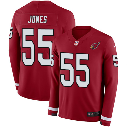 Personalized Cardinals #55 Chandler Jones Red Team Color Men’s Stitched NFL Limited Therma Long Sleeve Jersey
