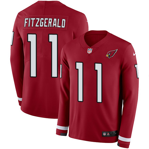 Personalized Cardinals #11 Larry Fitzgerald Red Team Color Men’s Stitched NFL Limited Therma Long Sleeve Jersey