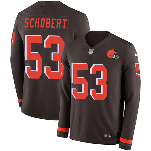 Personalized Browns #53 Joe Schobert Brown Team Color Men’s Stitched NFL Limited Therma Long Sleeve Jersey