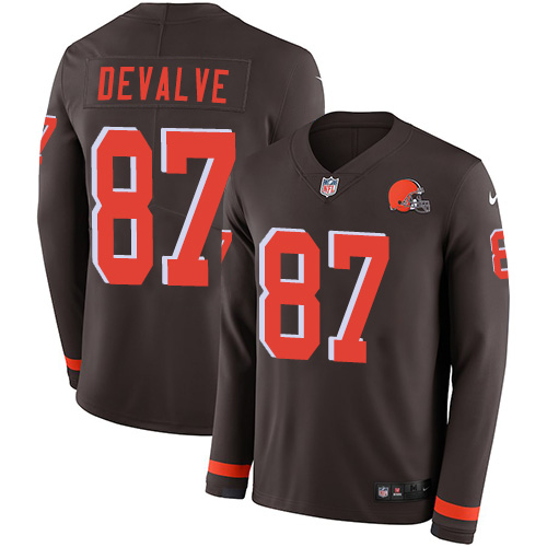 Personalized Browns #87 Seth DeValve Brown Team Color Men’s Stitched NFL Limited Therma Long Sleeve Jersey