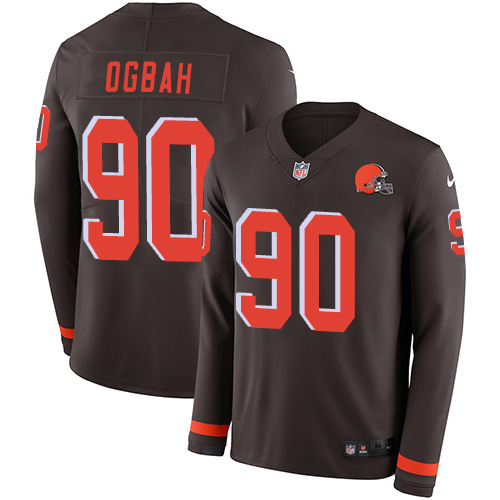 Personalized Browns #90 Emmanuel Ogbah Brown Team Color Men’s Stitched NFL Limited Therma Long Sleeve Jersey