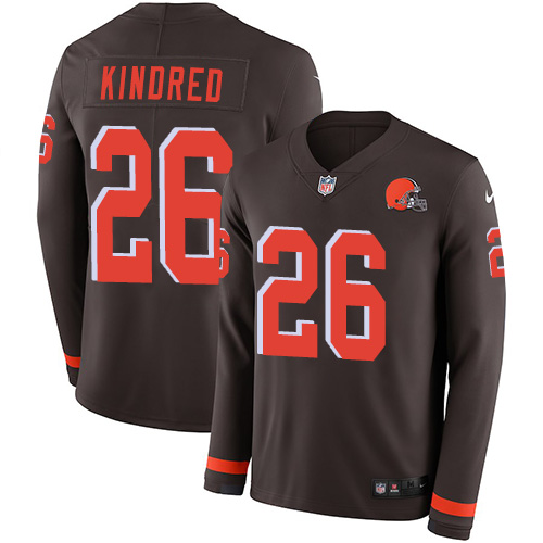 Personalized Browns #26 Derrick Kindred Brown Team Color Men’s Stitched NFL Limited Therma Long Sleeve Jersey