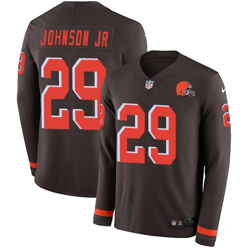 Personalized Browns #29 Duke Johnson Jr Brown Team Color Men’s Stitched NFL Limited Therma Long Sleeve Jersey