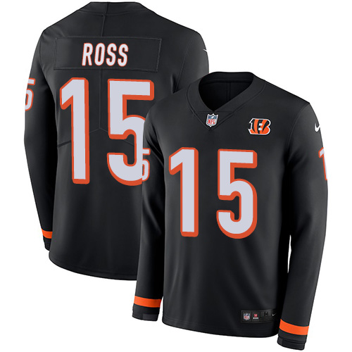 Personalized Bengals #15 John Ross Black Team Color Men’s Stitched NFL Limited Therma Long Sleeve Jersey