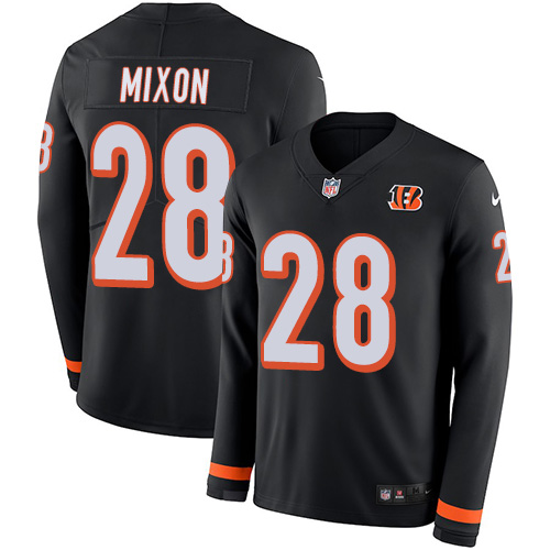 Personalized Bengals #28 Joe Mixon Black Team Color Men’s Stitched NFL Limited Therma Long Sleeve Jersey