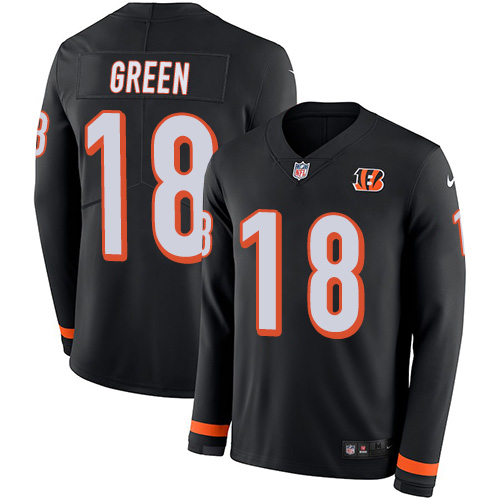 Personalized Bengals #18 A.J. Green Black Team Color Men’s Stitched NFL Limited Therma Long Sleeve Jersey