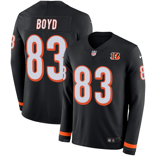 Personalized Bengals #83 Tyler Boyd Black Team Color Men’s Stitched NFL Limited Therma Long Sleeve Jersey