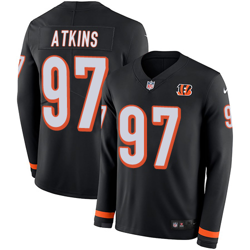 Personalized Bengals #97 Geno Atkins Black Team Color Men’s Stitched NFL Limited Therma Long Sleeve Jersey
