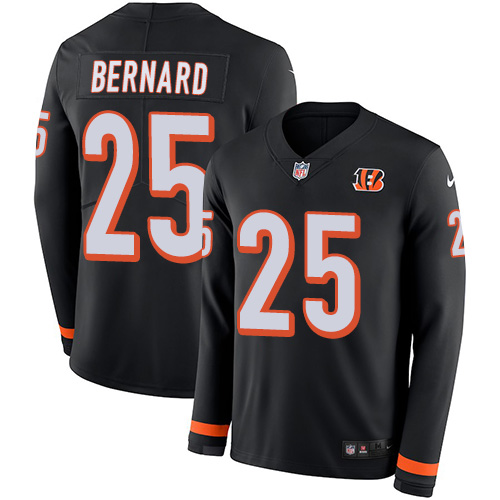 Personalized Bengals #25 Giovani Bernard Black Team Color Men’s Stitched NFL Limited Therma Long Sleeve Jersey